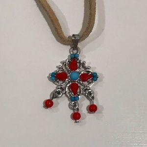 Vintage Multi-Colored Flower Medallion Necklace